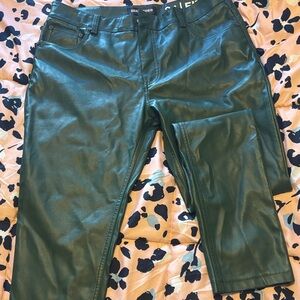 Chic Green Faux Leather Trousers